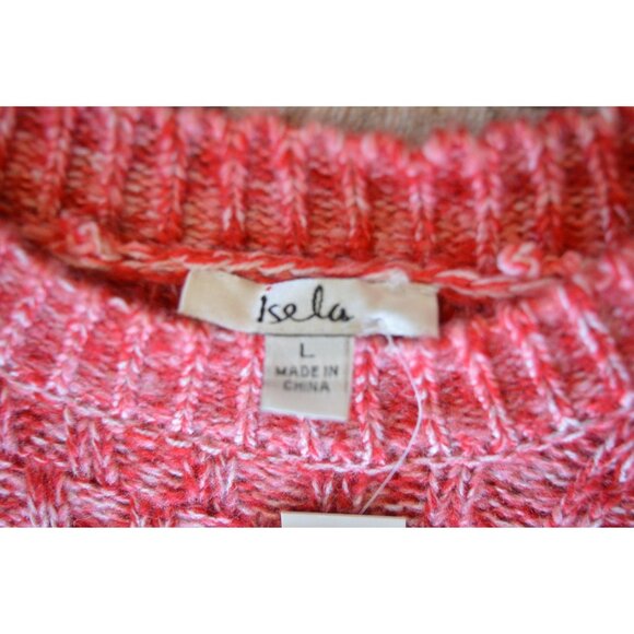 NWT Isela Boho Striped Knit Pink Mustard Yellow Ombre Sweater Women's Size Large - Picture 4 of 6